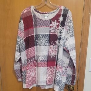 CJ Banks Red and Black Patterned Top